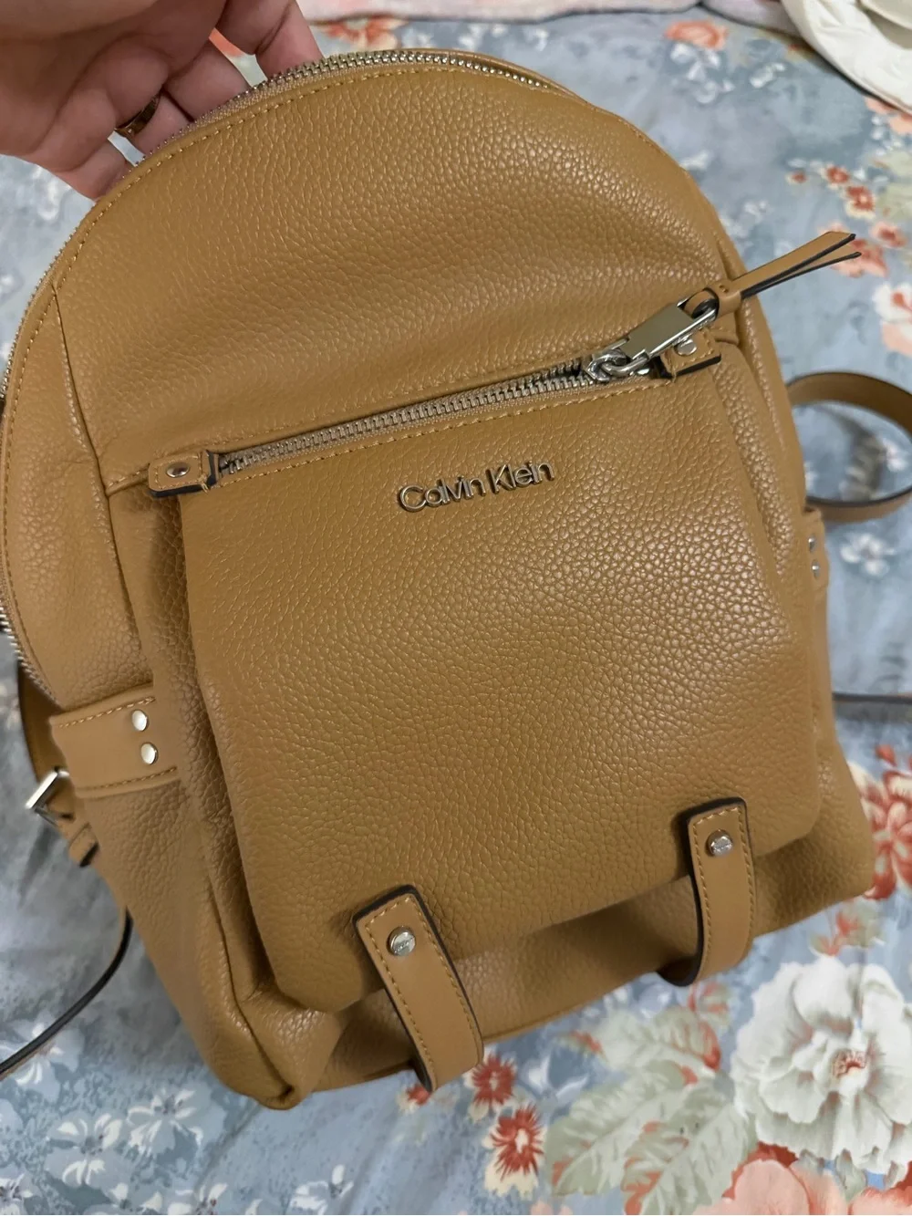 Calvin Klein Pebbled Tan Leather Mini Backpack